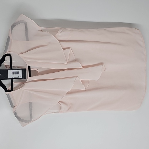 Marciano Nude Pink Vneck Flutter Sleeve Feminine Semi-sheer Blouse - Picture 1 of 8